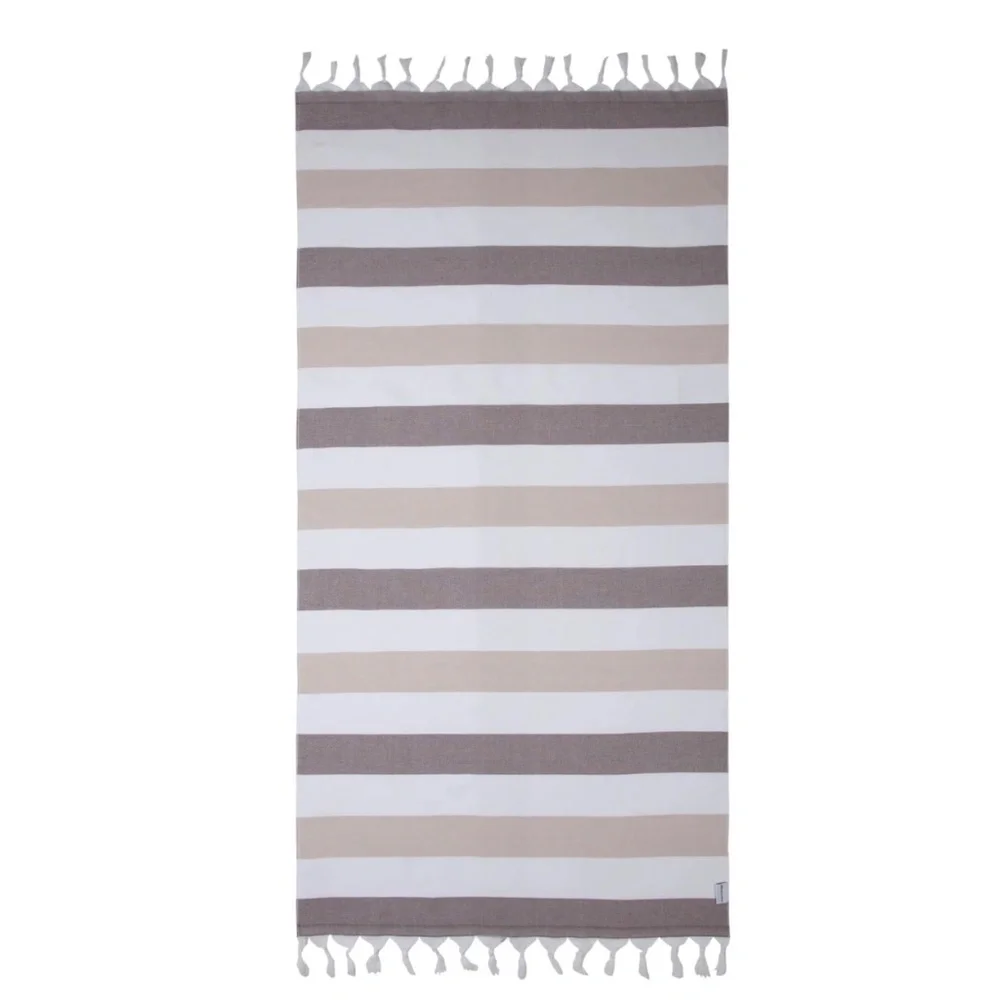 Infuse Zen Kapris Striped Turkish Towel in Brown, Beige, & White - New